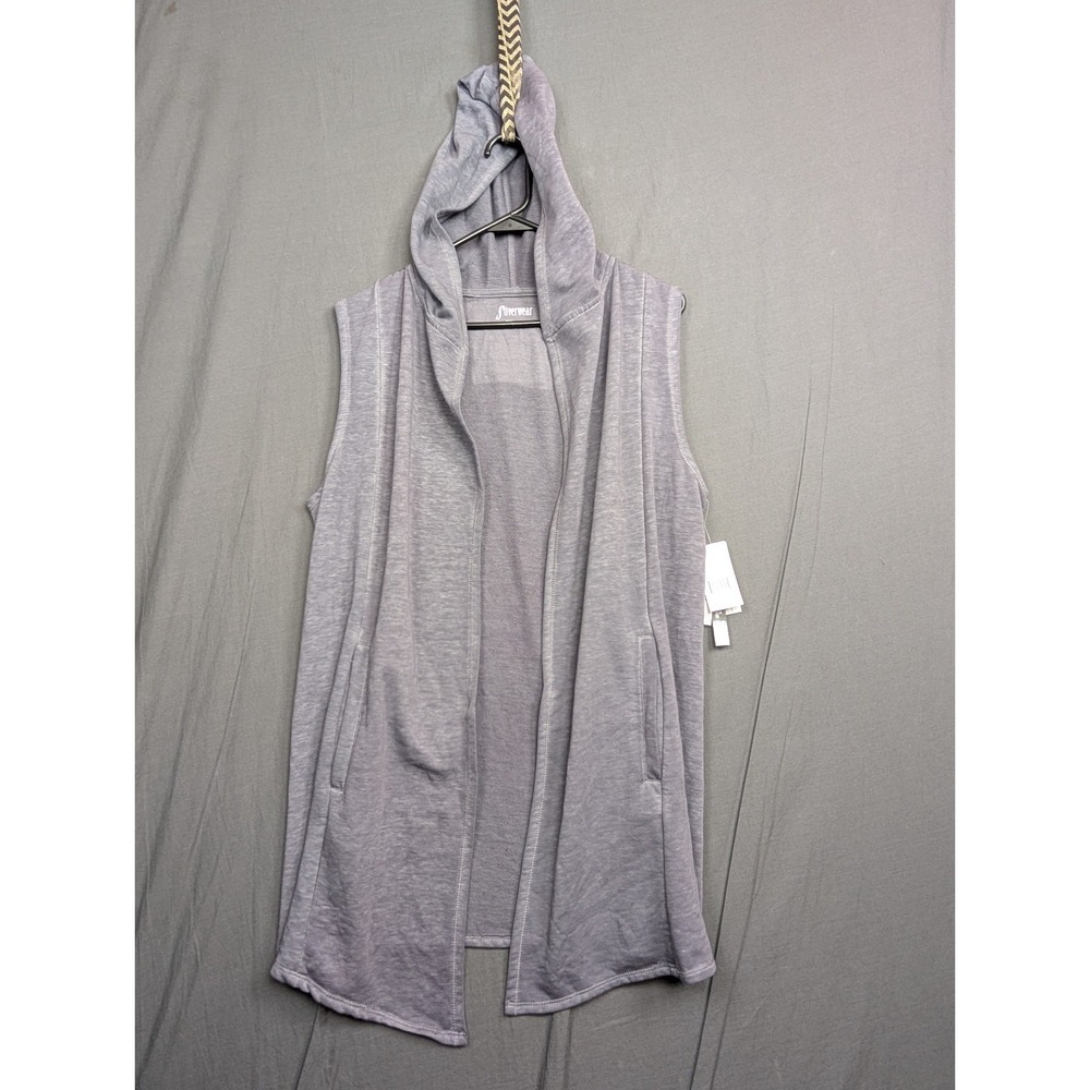 Silverwear Women's Sleeveless Gray Cardigan Hoodie Open Front‎ Size Small